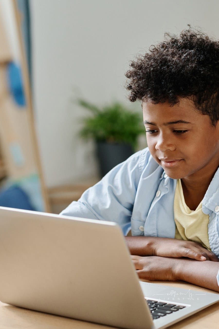 Schoolboy Using Laptop for Online Education