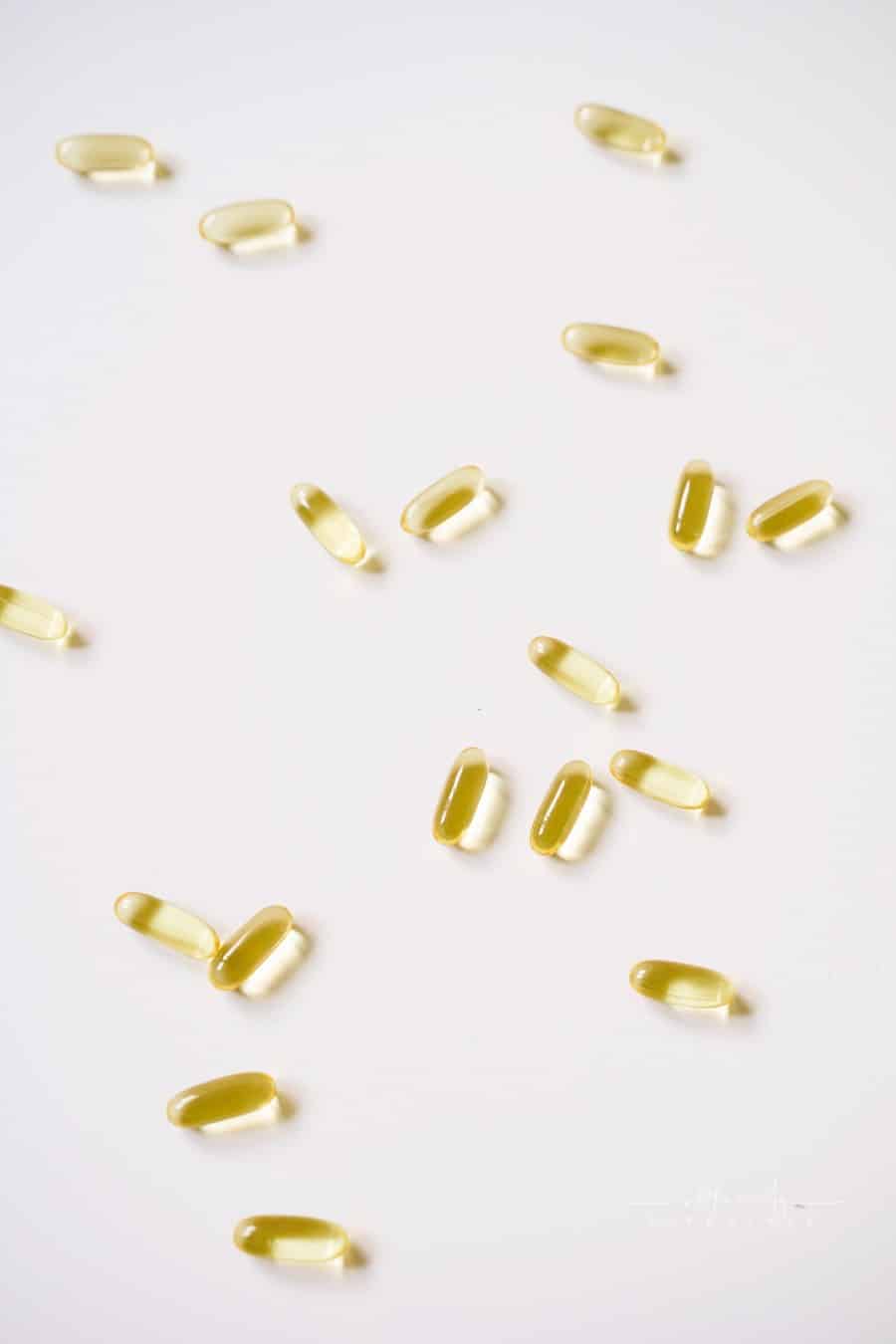 Close Up of Vitamin Capsules on Table