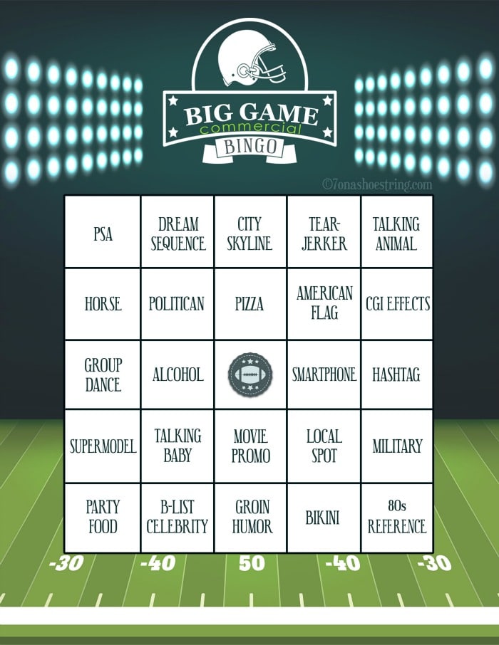 Big Game Commercial Bingo Printable Card
