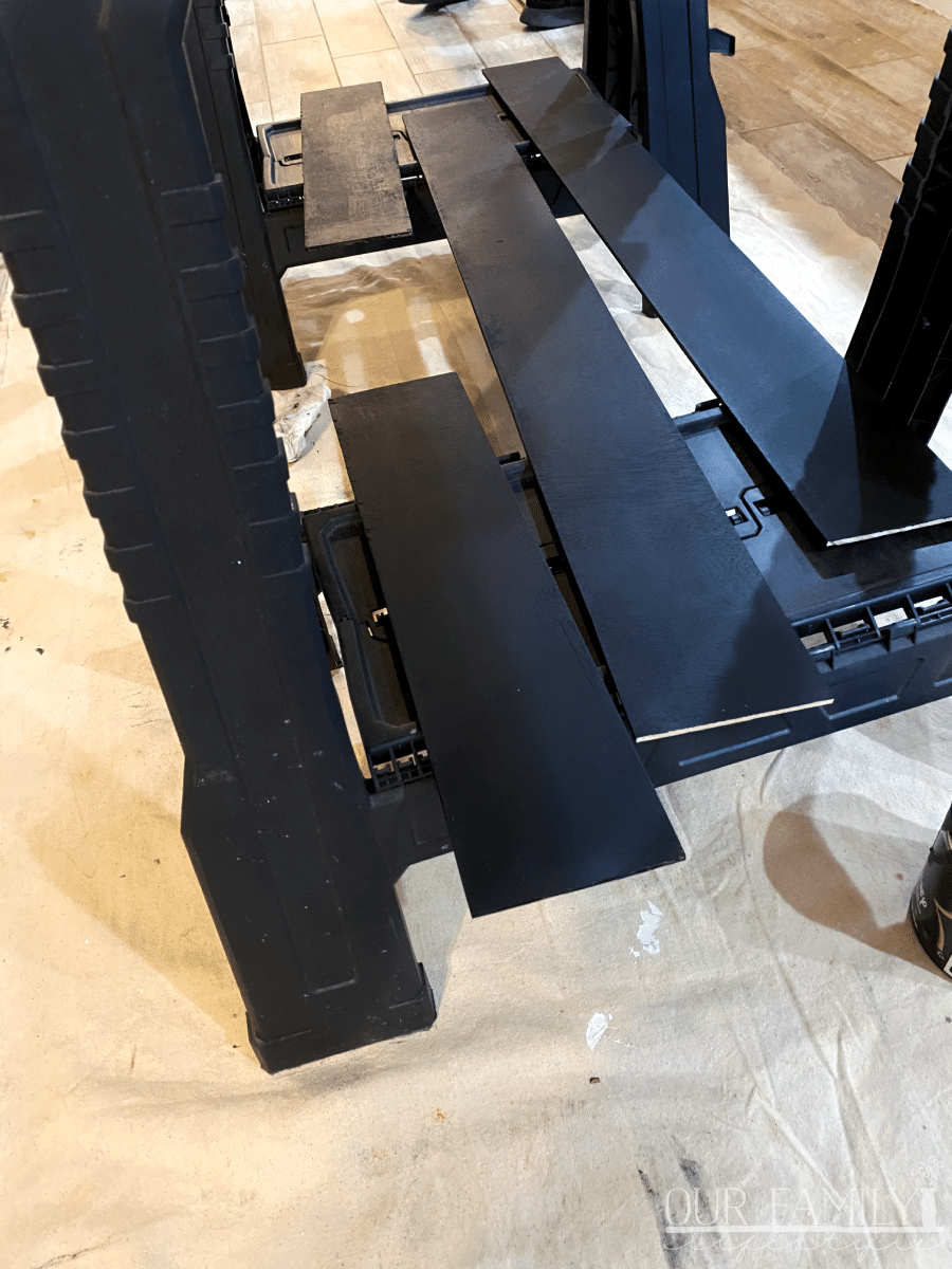 black faux shiplap for bench