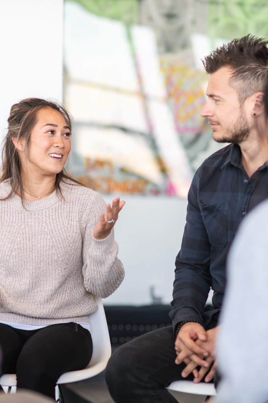 woman talking in group therapy session
