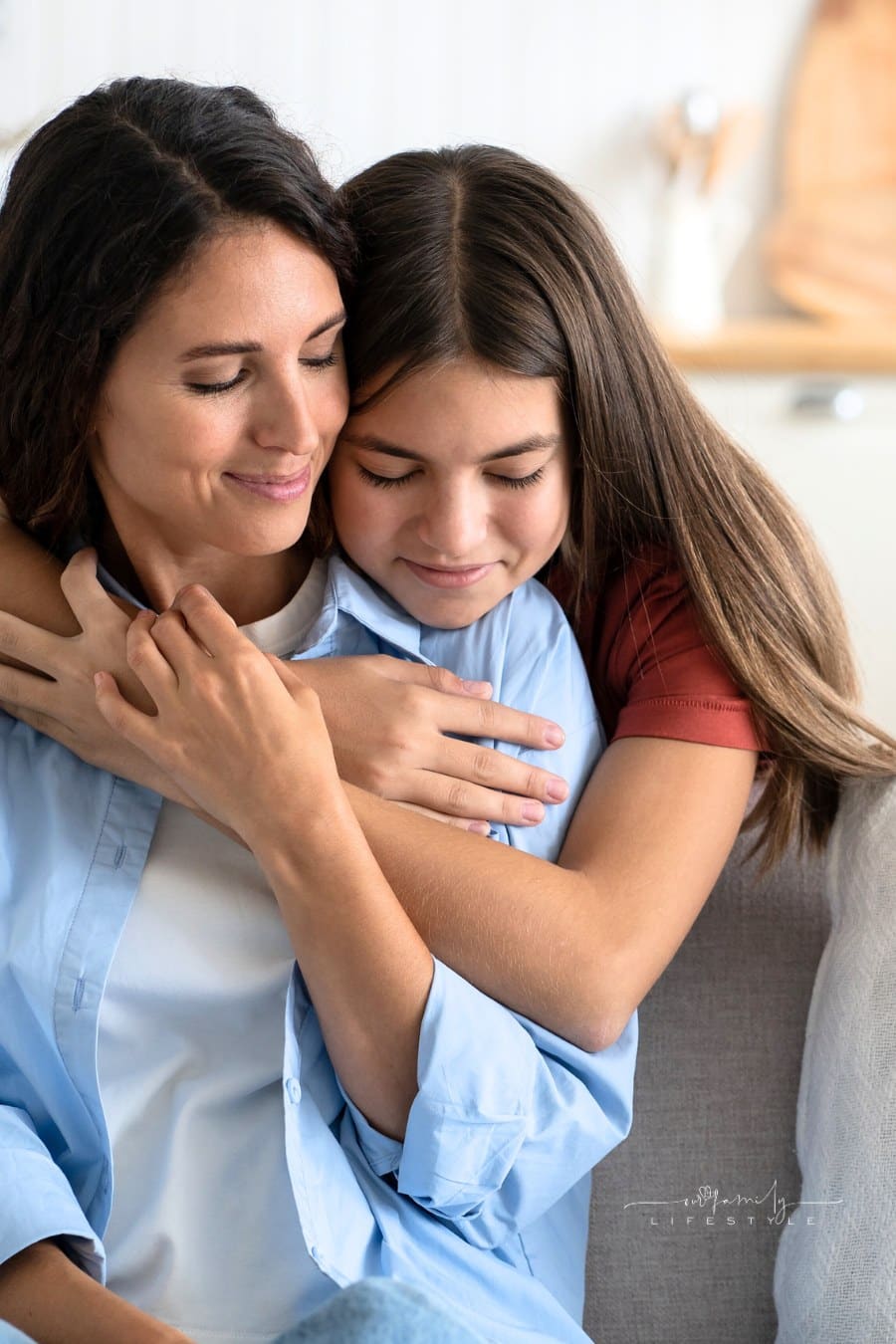 Teen Daughter Embracing Mother Expressing Gratitude, Telling Mom She Loves Her. Mother-Daughter Bond