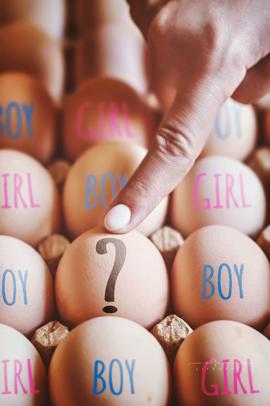 Hand Points to Egg. Gender Selection concept