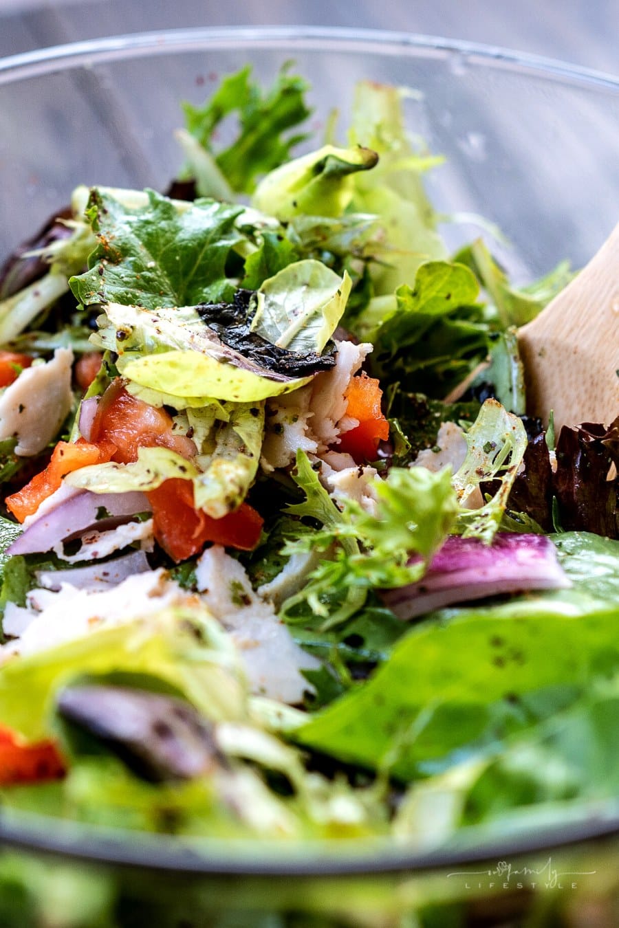 CFA premium salads glass bowl filled with grilled chicken salad