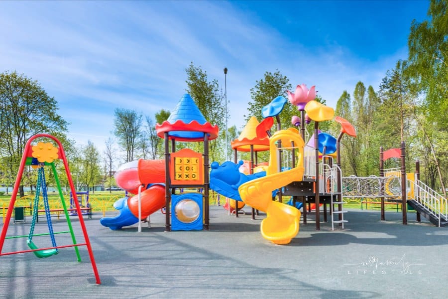 bright, colorful multi-level playground