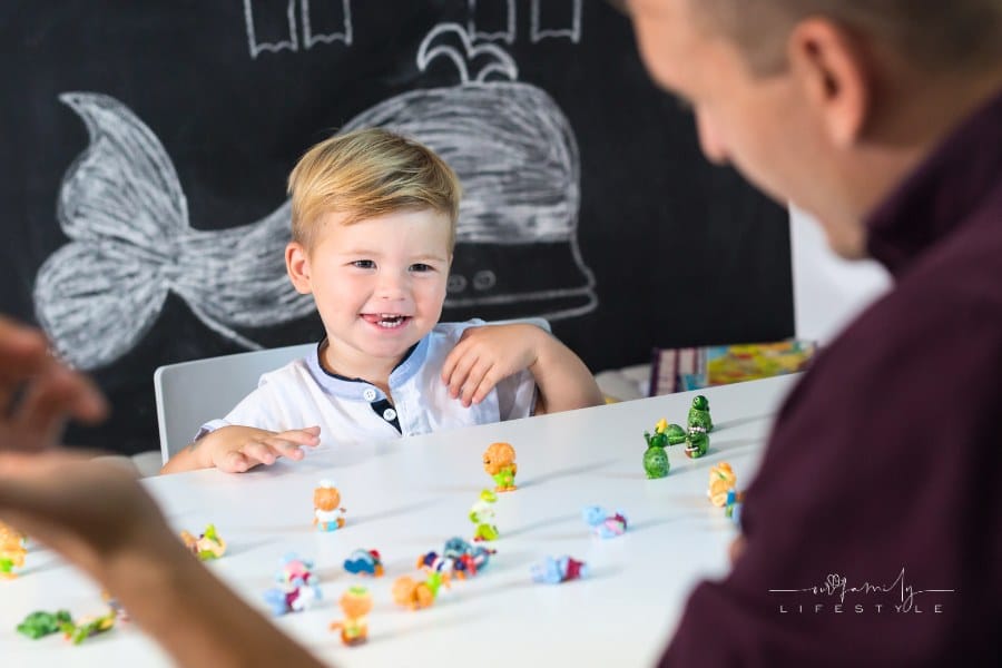 Cute little playful toddler boy at child therapy session. Private one on one homeschooling with didactic aids.