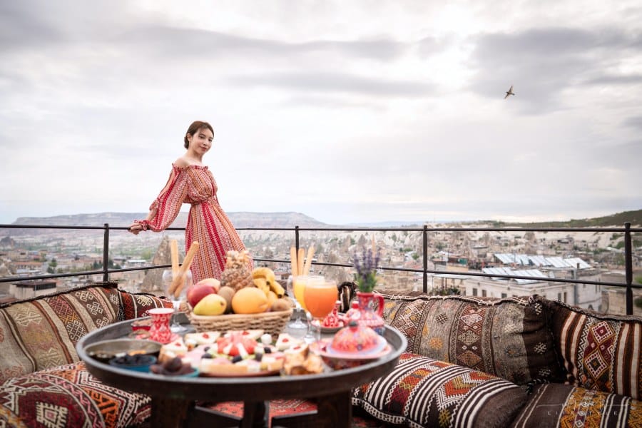 Turkish women on rooftop of house in Turkey