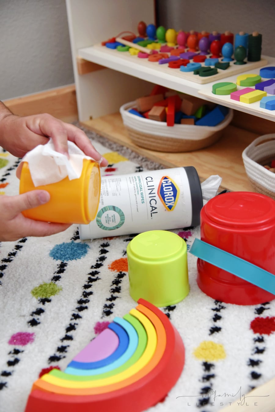 Clorox Clinical Germicidal Wipes for cleaning toys