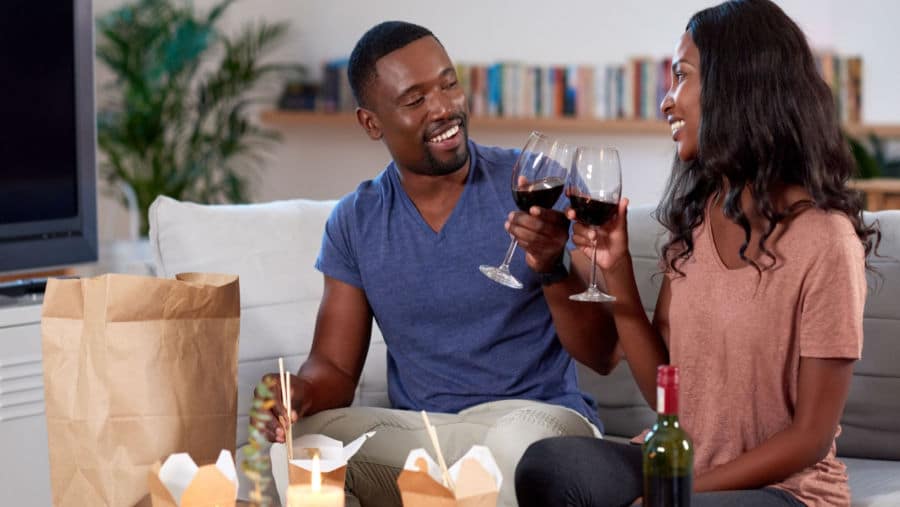 couple enjoying a glass of wine