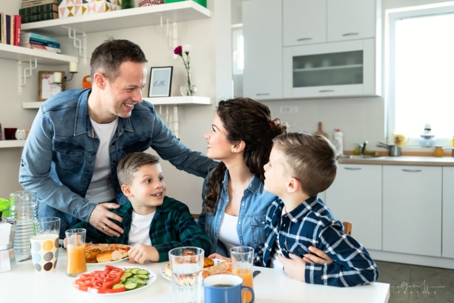 family enjoying a healthy meal at home