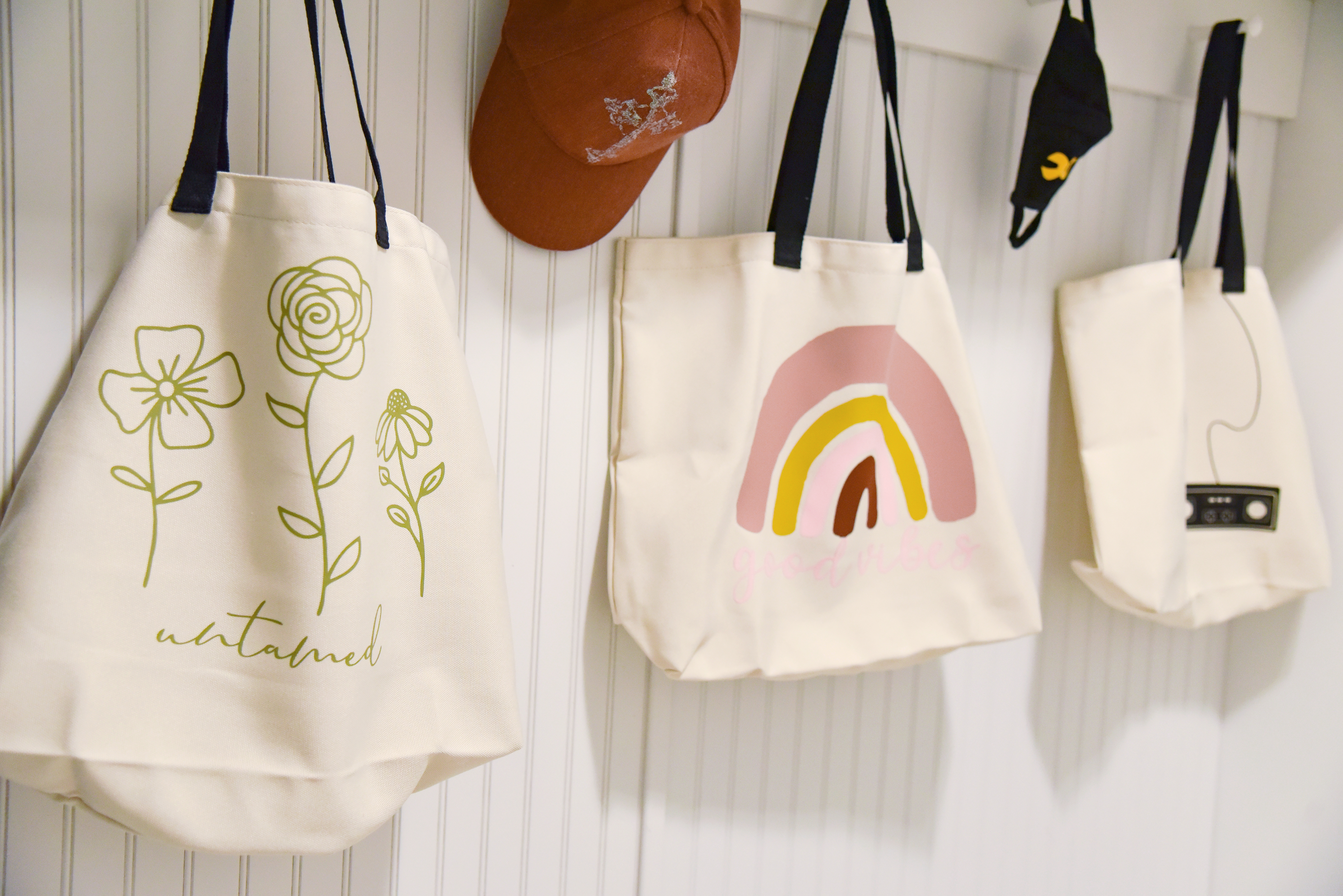 Cricut tote bags with Everyday Iron-on Design space art
