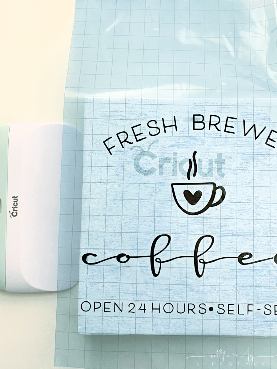 cricut vinyl fresh brewed coffee wooden sign