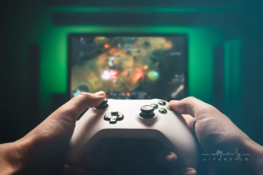Person Playing Video Game with Controller