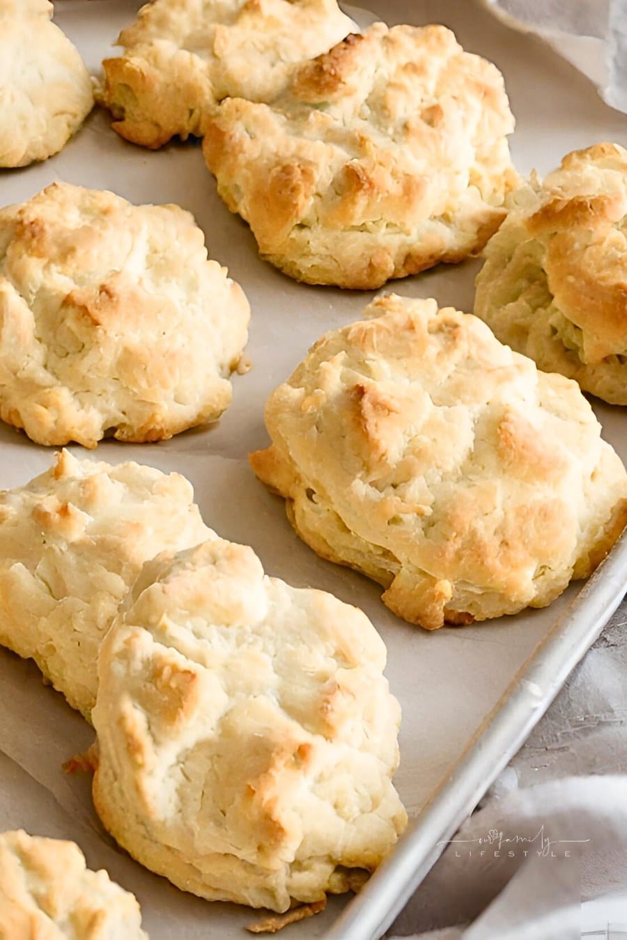 homemade fluffy Bisquick Biscuits on a platter