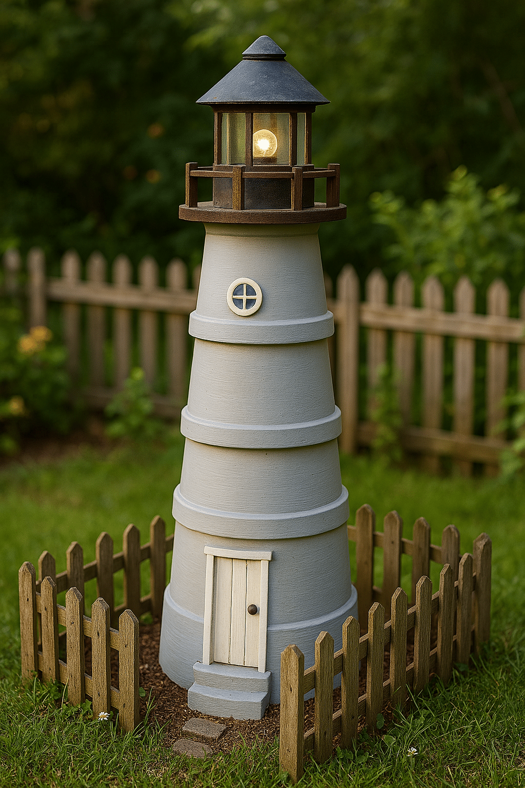 DIY Lighthouse made of flower pots