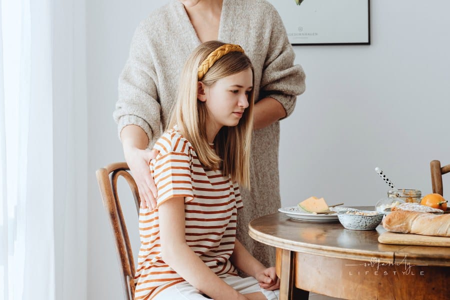 Woman Fixing Daughters Posture