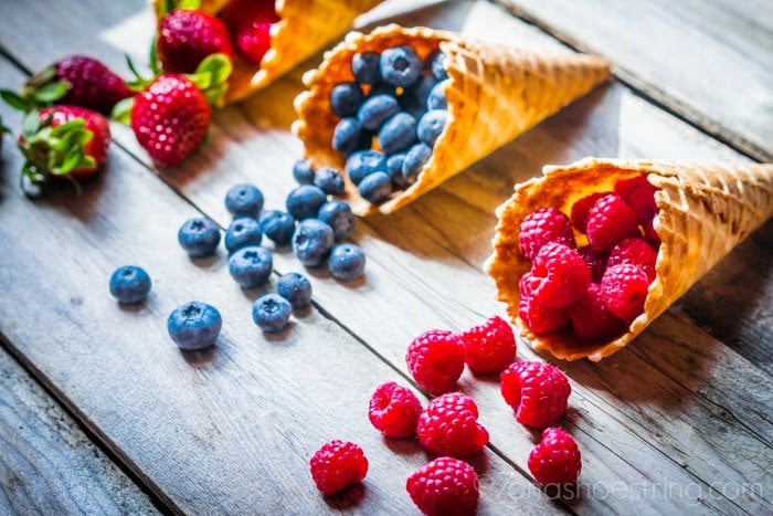 Berries in waffle cones