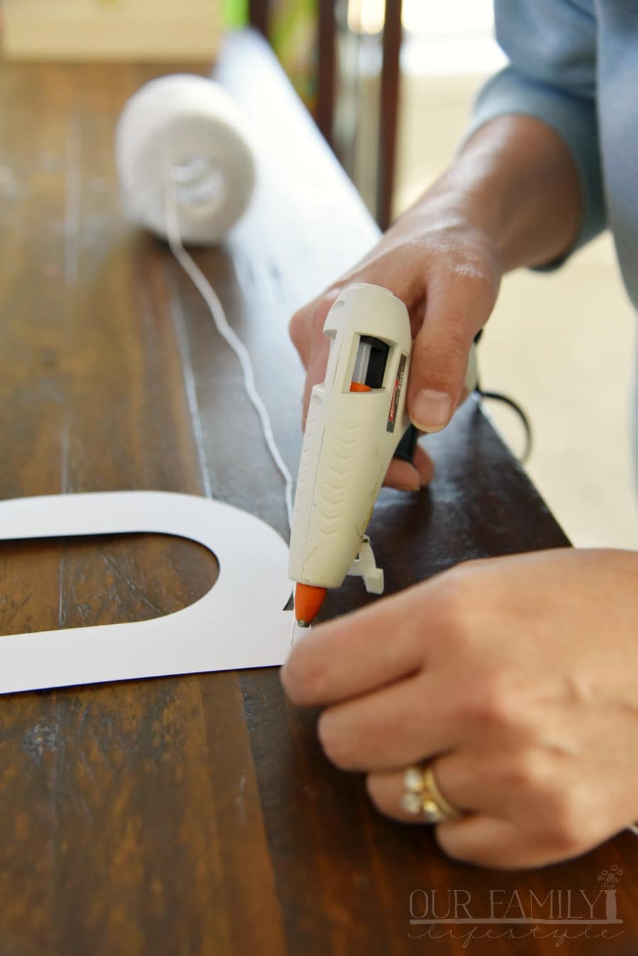 hot glue twine to banner