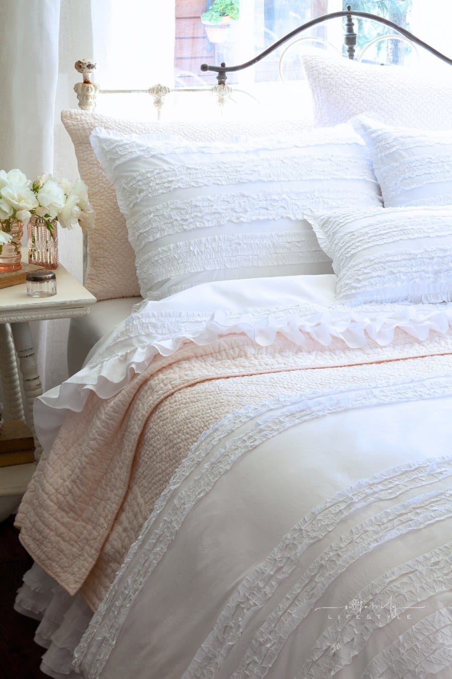 ruffle duvet cover on bed