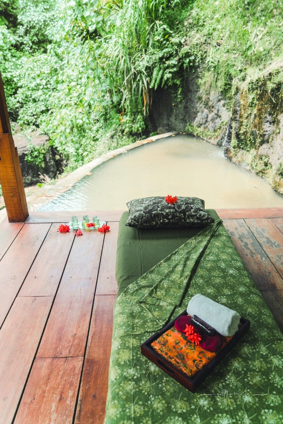 massage table set up outdoors in Bali