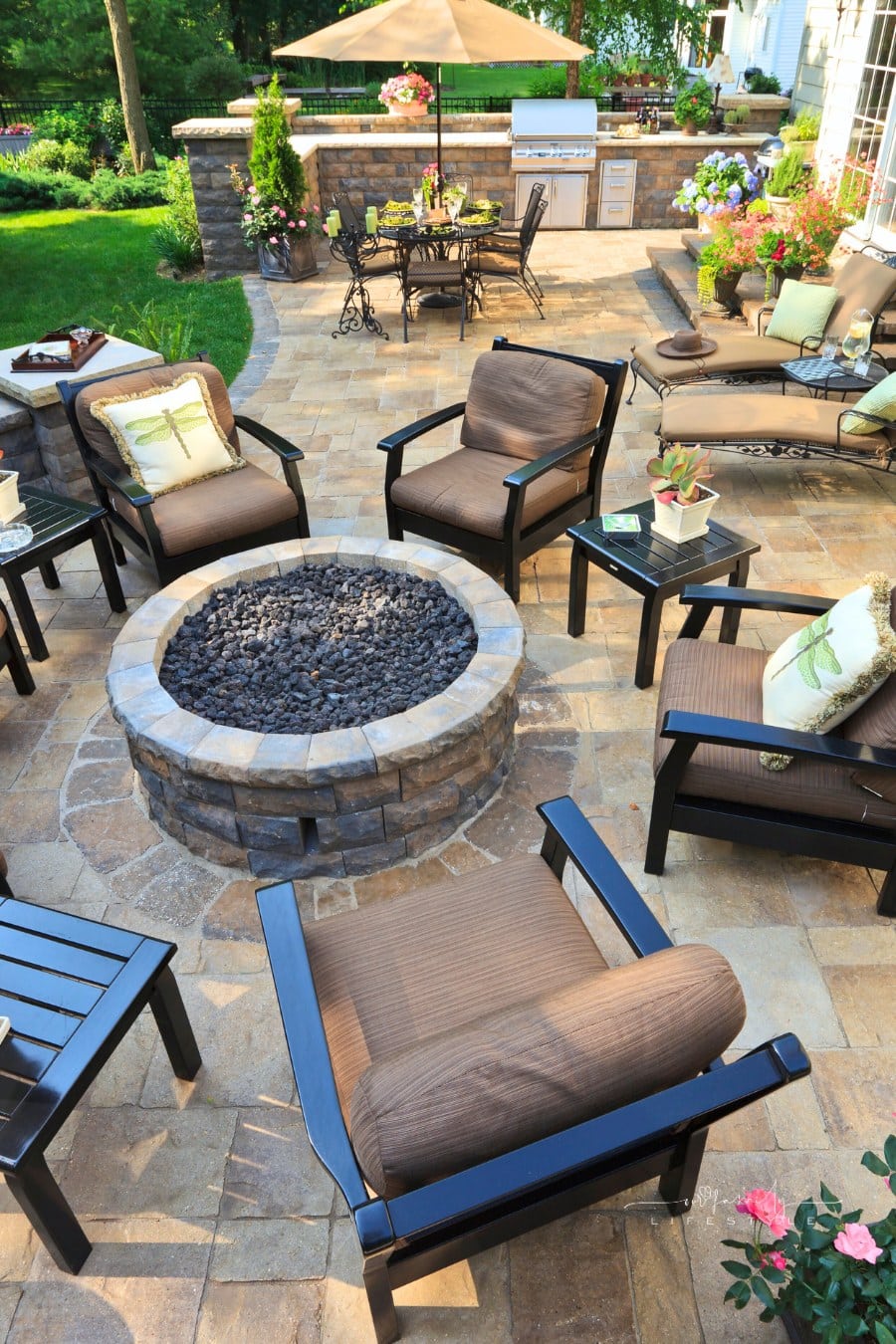 Fire Pit and Furniture on Natural Stone Patio