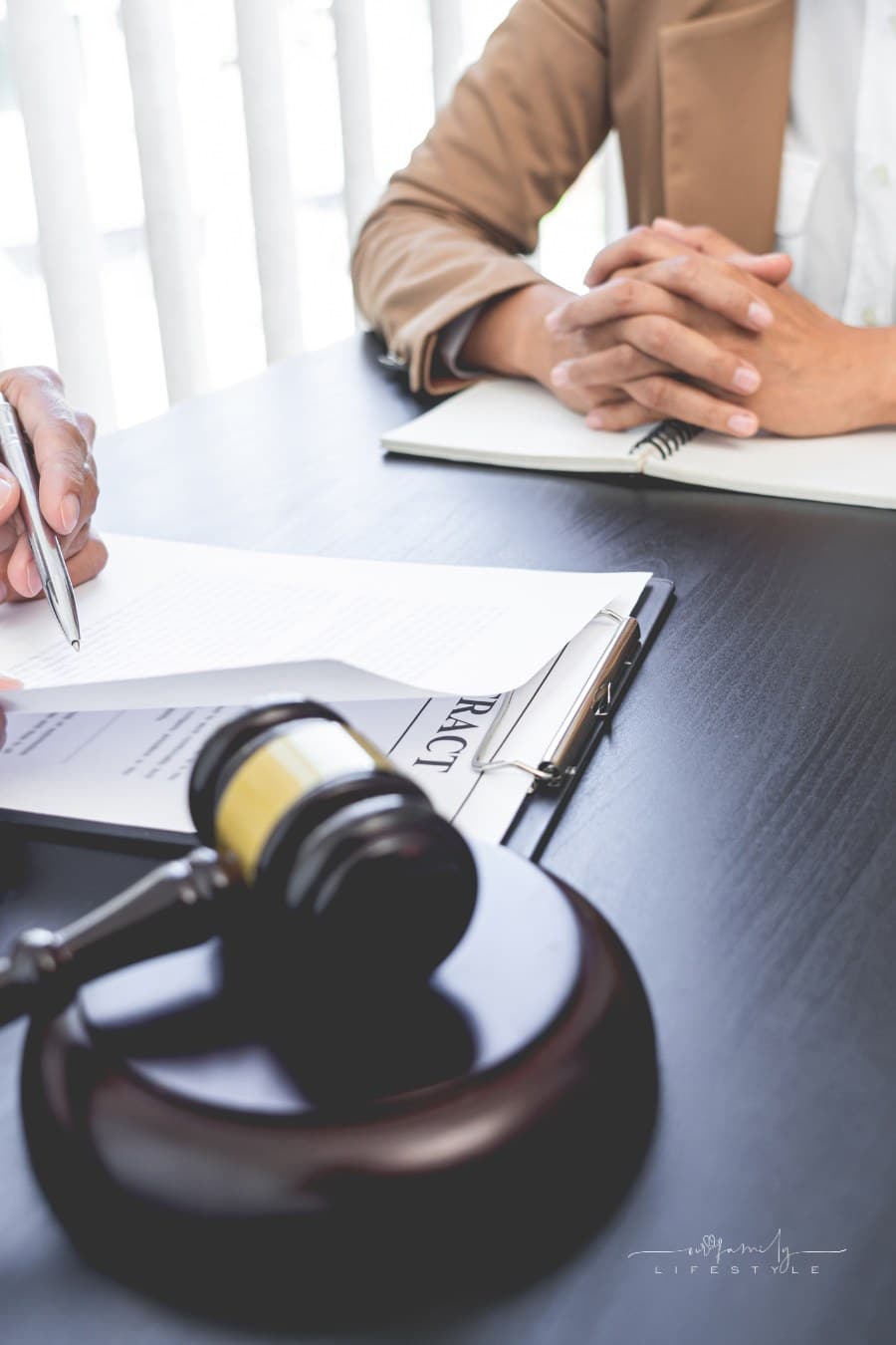 lawyer talking to client