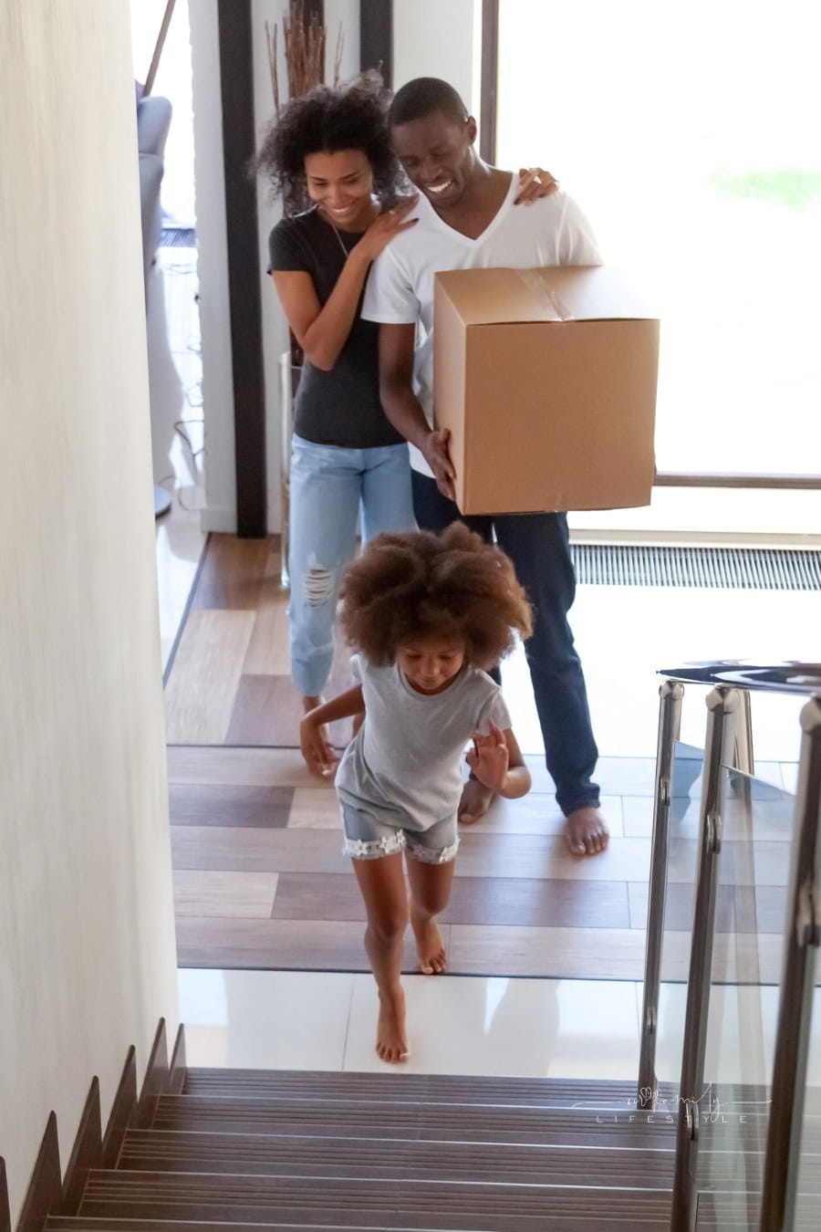 young child exploring new house moving in with parents