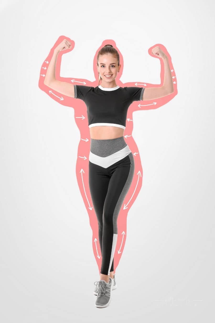 Say No to Weight Gain This Holiday Season woman flexxingh to show off weight loss with graphic surrounding her body