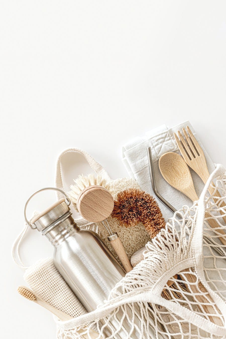 eco friendly kitchen cleaning tools and products, bamboo dish brushes, wooden utensils