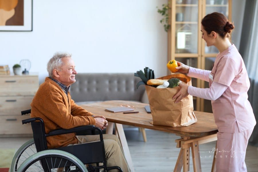 Food Delivery for Senior Wheelchair User Side View