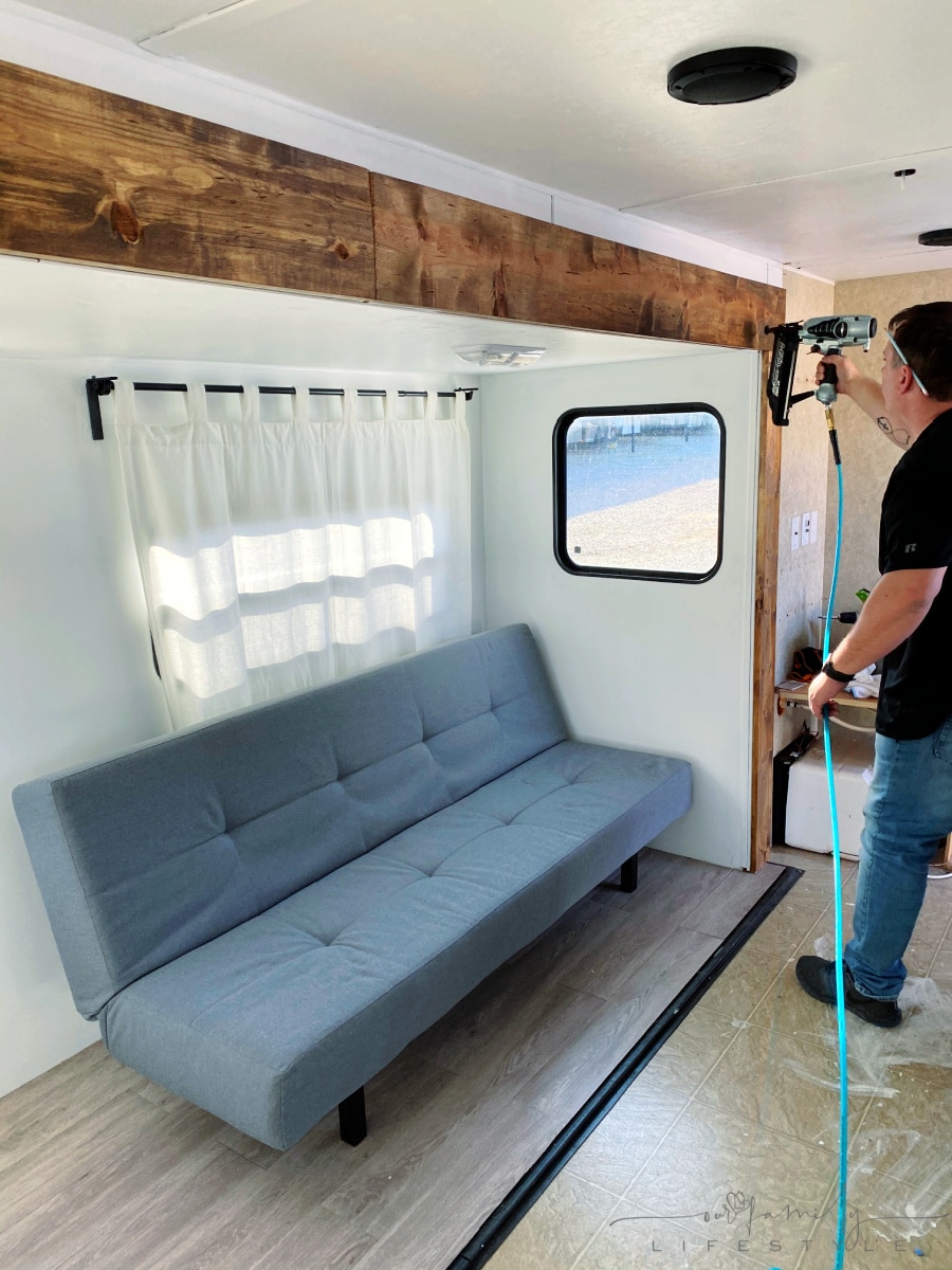 nailing stained wood trim around rv travel trailer slide out