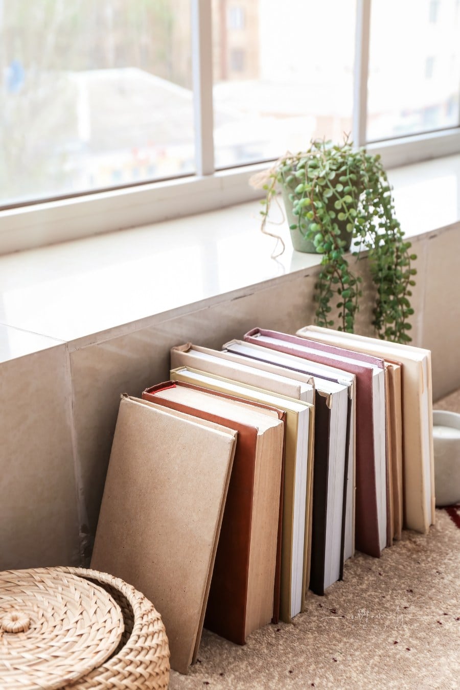 Stack of Books near Window in Room