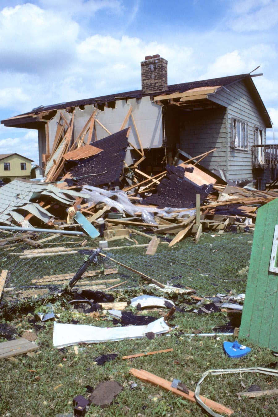 tornado-damaged house