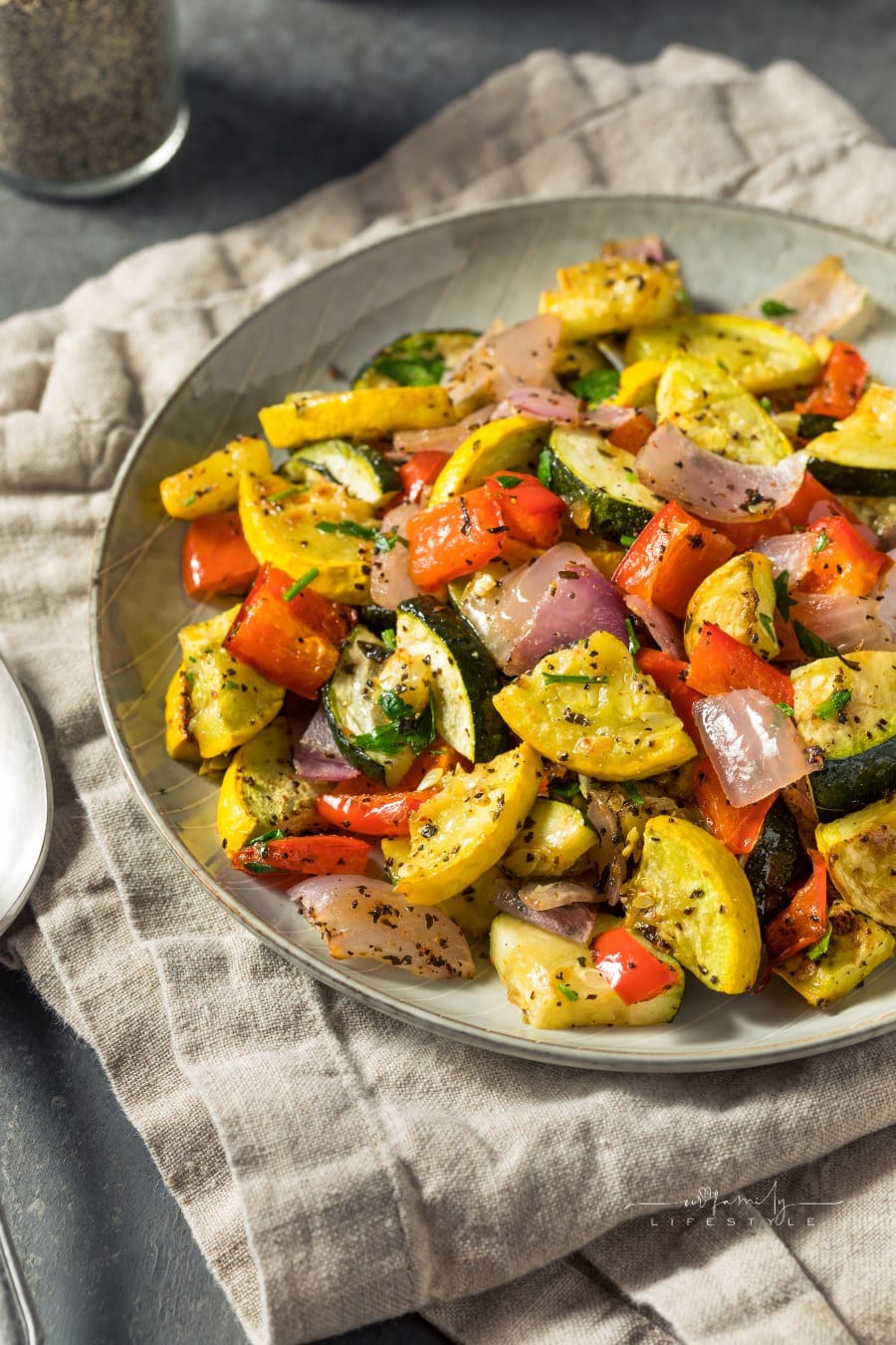 Homemade Roasted Summer Vegetables with Zucchini Peppers and Onions