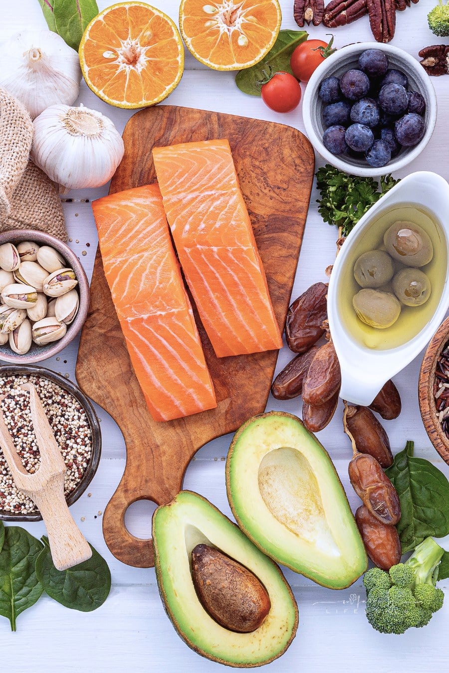 Assortment of Raw Meat, Vegetables, and Fruits