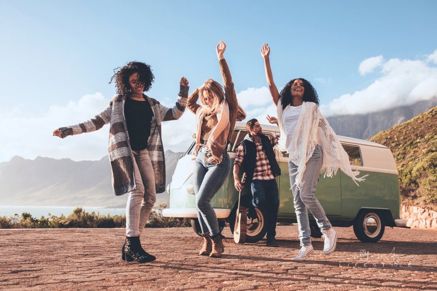 Friends Dancing Outdoors on Roadtrip