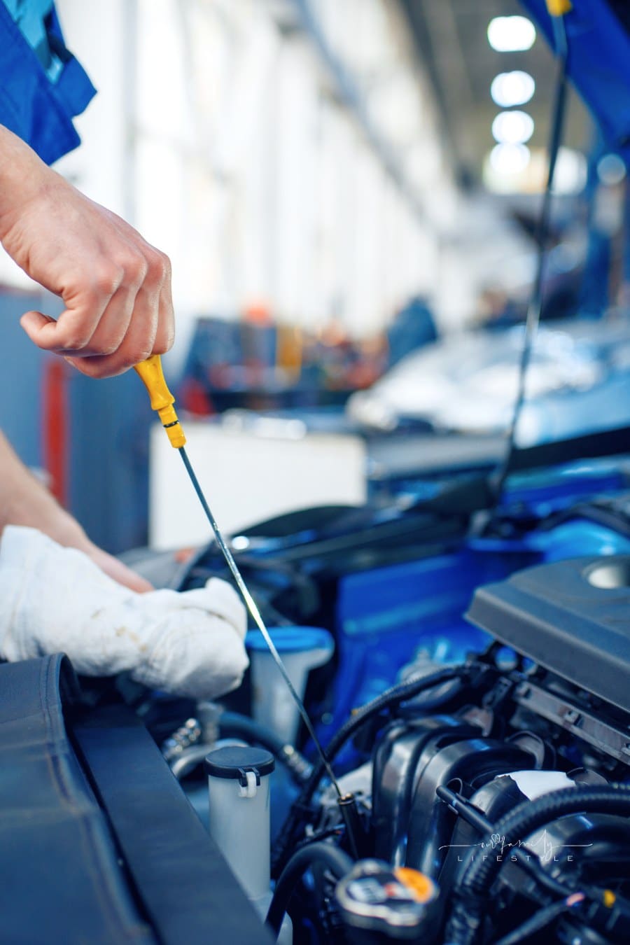Mechanic Checks the Engine Oil Level, Car Service