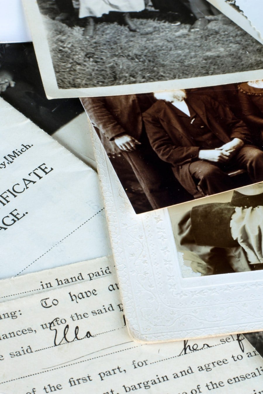 old marriage certificates and photos for genealogy research
