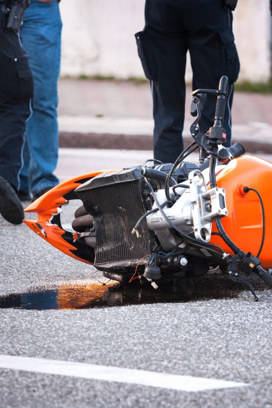 a motorcycle on the road after an accident