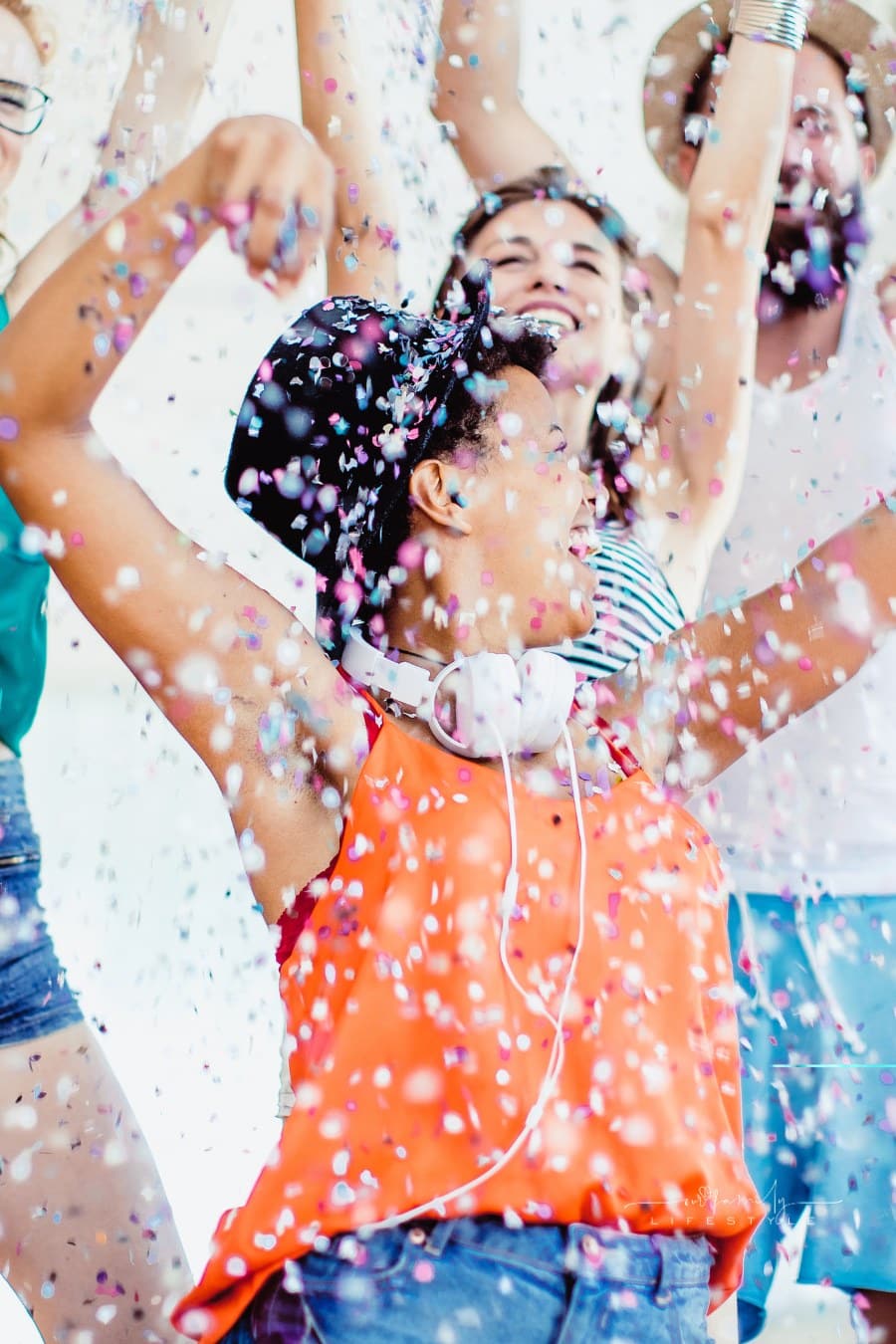 graduation dance party with confetti falling down