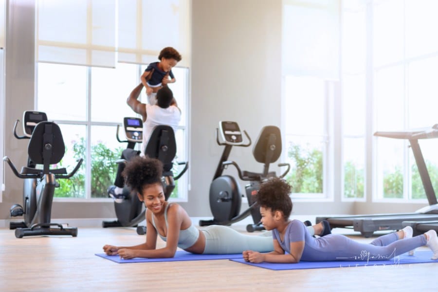 Family Exercising Together at the Gym