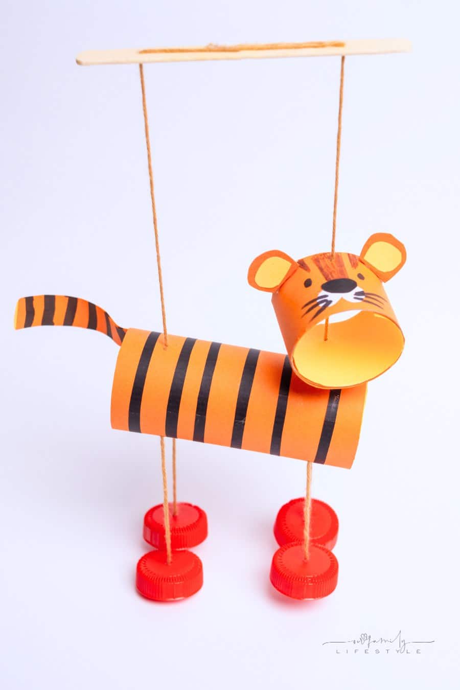 Toilet Paper Roll tiger Puppet on strings