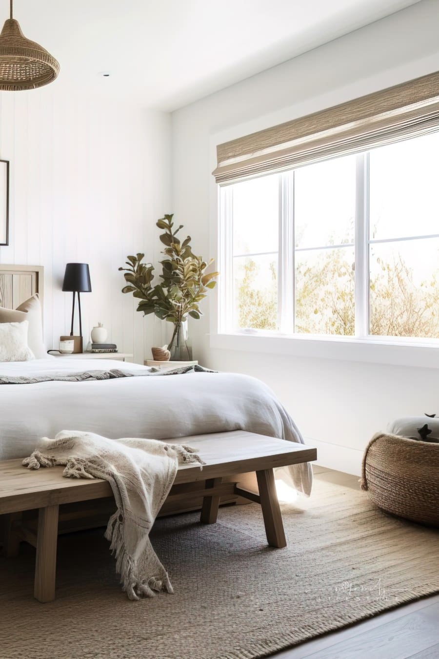 Farmhouse Bedroom Side View with Decorative Touches
