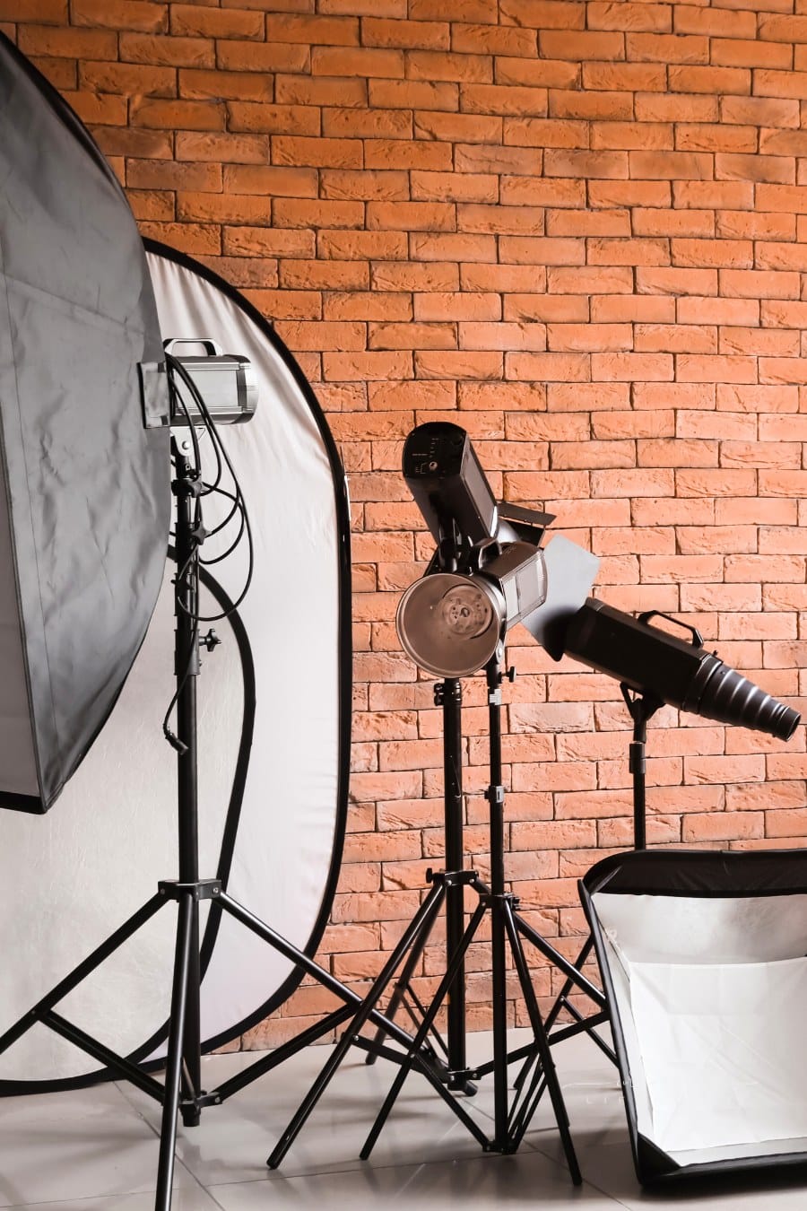 Interior of Modern Photo Studio with Brick Wall