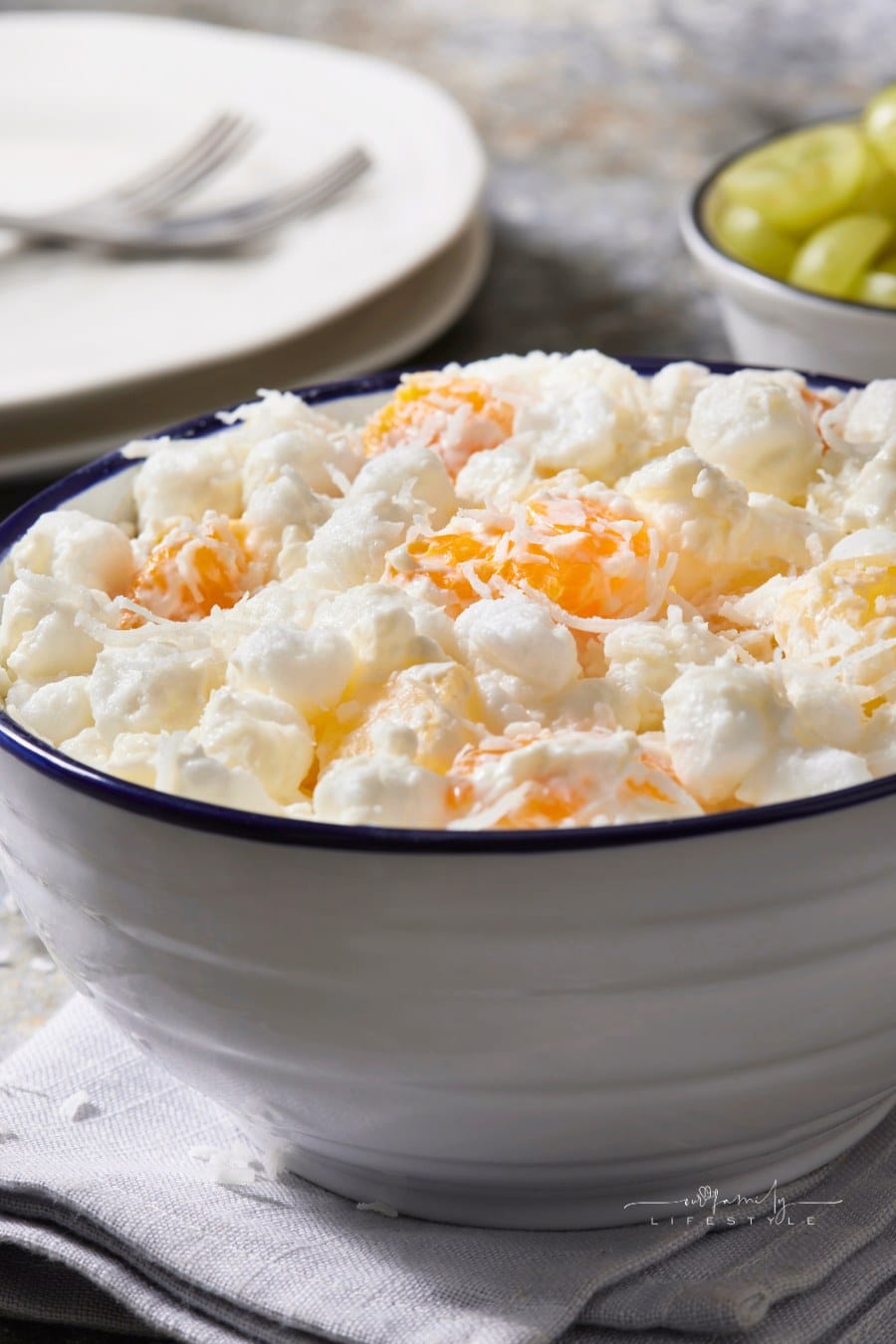 Ambrosia Fruit Salad with Mini Marshmallows, Pineapple Chunks, Mandarin Oranges and Sweetened Coconut