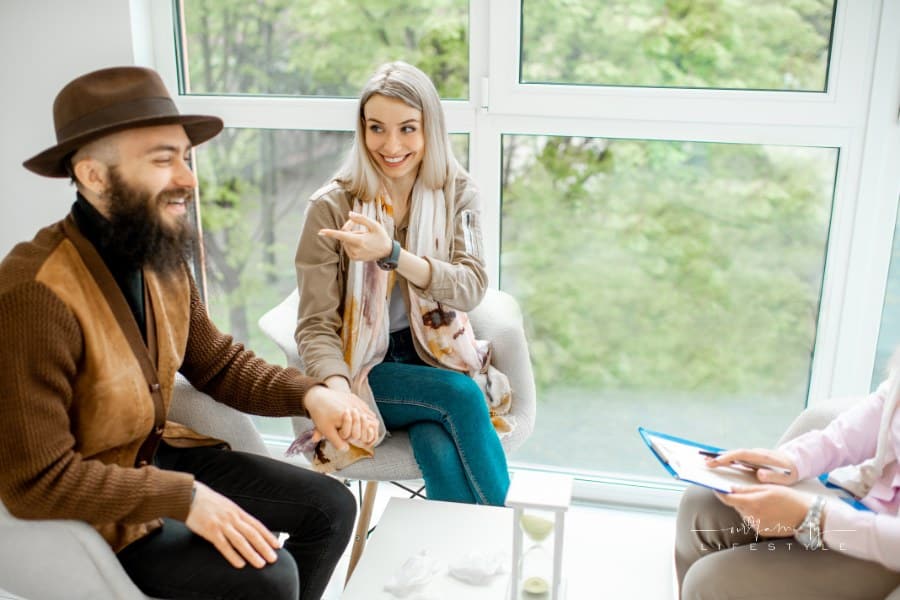Happy Couple during Marriage Therapy session