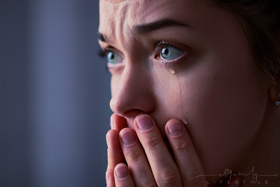 woman crying due to stress disorder