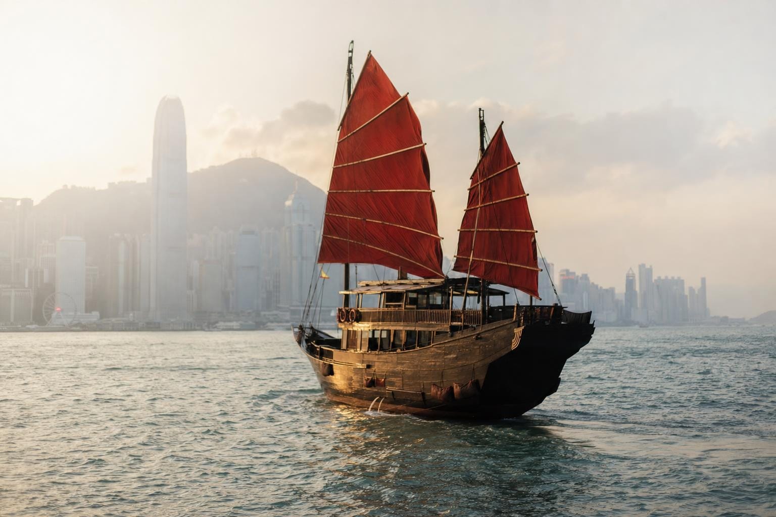red-sailed junk
