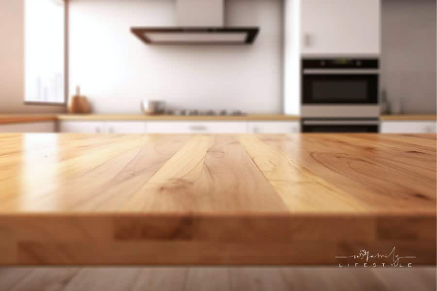 Butcher Block Countertop in Kitchen Background
