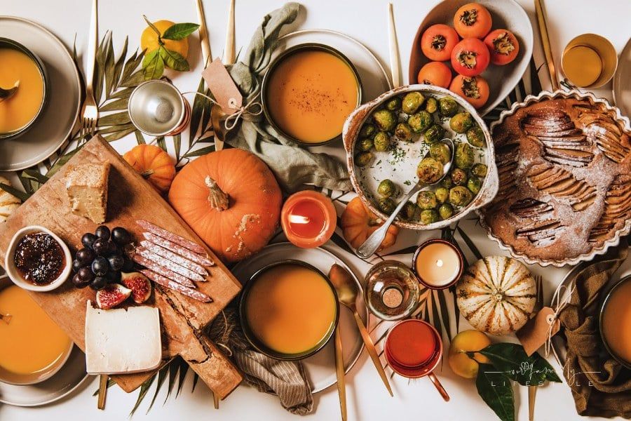 Thanksgiving Appetizers table with various foods